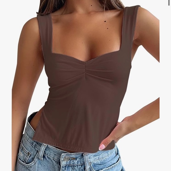 Women’s Sexy Cropped, Pleated Sweetheart Neck Tank Top Cropped Cami - Picture 1 of 5